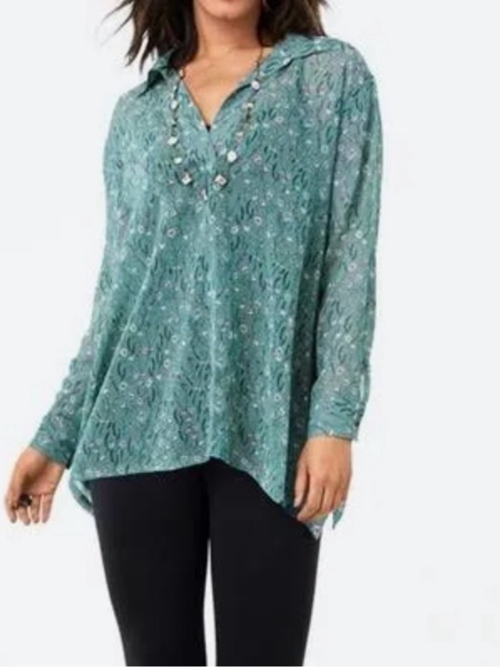 CAbi Teal Printed Long-Sleeve Tunic